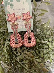 Pink Guitar Beaded Earrings