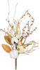 Cotton And Leaves Floral Pick