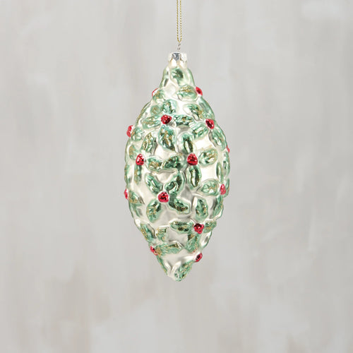 Holly Finial Glass Ornament