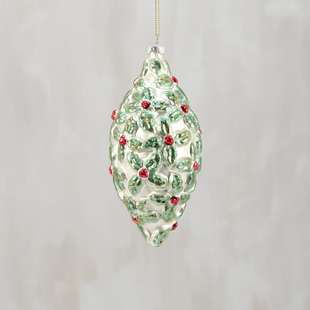 Holly Finial Glass Ornament