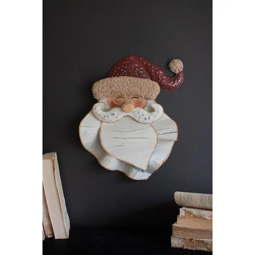 Painted Metal and Boucle Santa Head Wall Decor