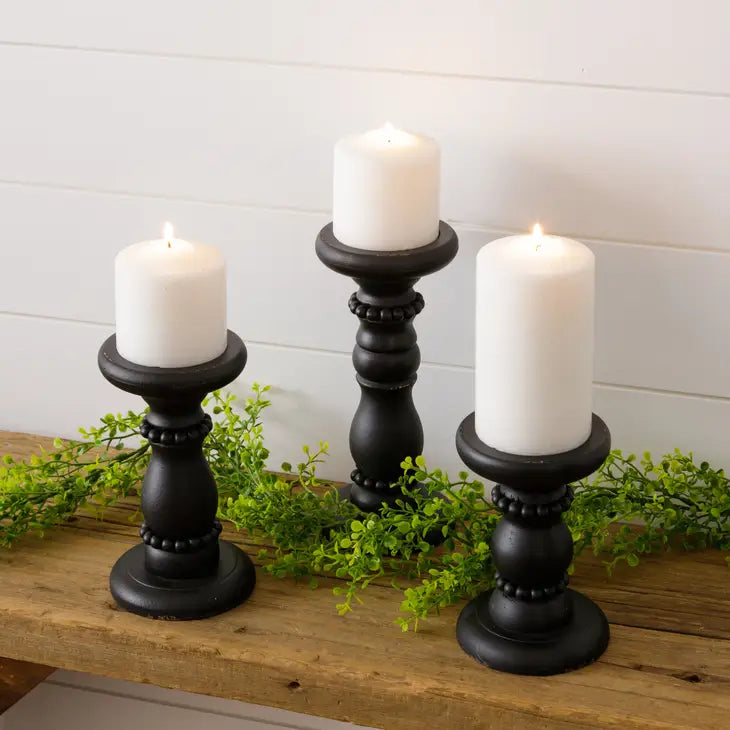 Black Beaded Candle Holder Desert Palm Tree Beaded Candlestick - Black main image 2