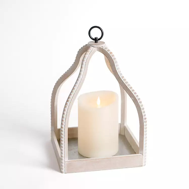 White Washed Beaded Open Lantern