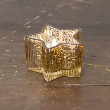 Gold Mercury Glass Star 3D Flame Candle