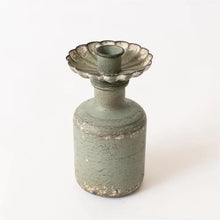 Load image into Gallery viewer, Antiqued Green Scalloped Candle Holder