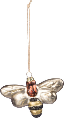 Hand-Painted Glass Bee Ornament with Glitter