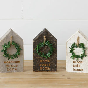 Block House Sign w/ Wreath Accent