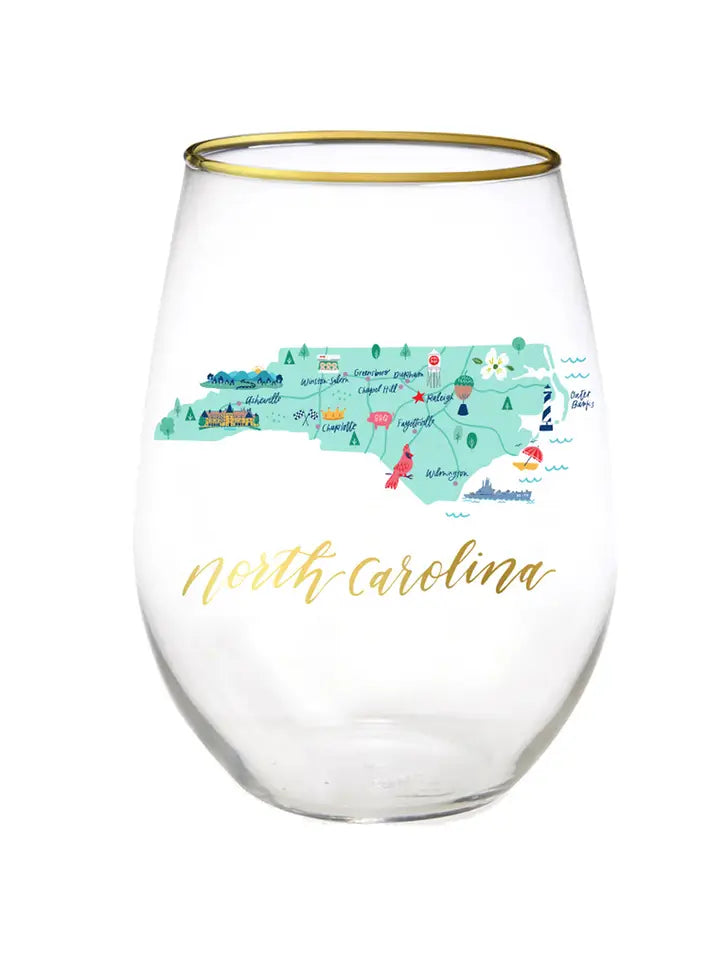 North Carolina Stemless Wine Glass