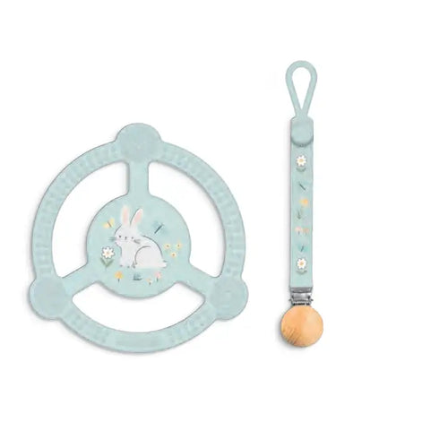 Silicone Teether Ring with Detachable Clip Bunny Hollow