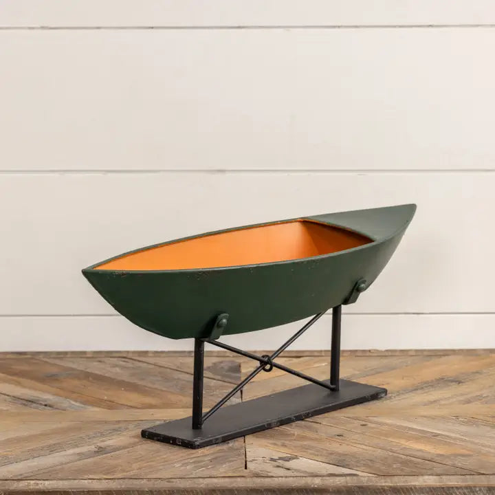 Painted Green Boat On Stand