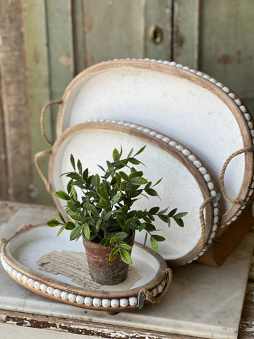 White Beaded Tray Small