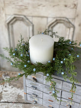 Load image into Gallery viewer, Winter Blues Juniper Candle Ring 10&quot;