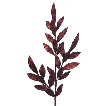 Glitter Bay Leaf Spray Burgundy