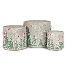 Load image into Gallery viewer, Winter Forest with Cardinals Planter