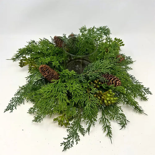 Real Touch Mixed Cedar, Pine Cone, Seed Candle Centerpiece
