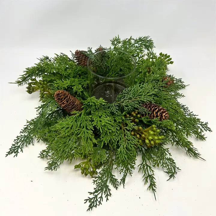 Real Touch Mixed Cedar, Pine Cone, Seed Candle Centerpiece