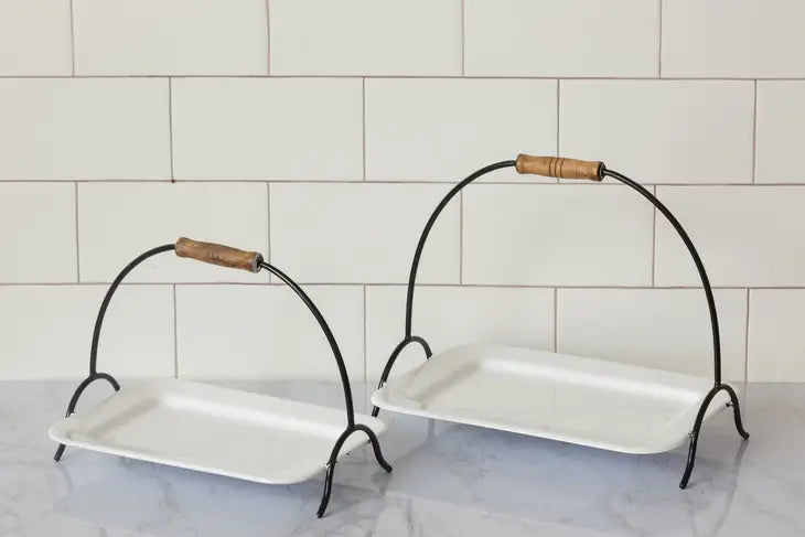Enamel Serving Tray w/Handle Large