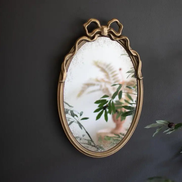Framed Antique Glass Mirror with Bow
