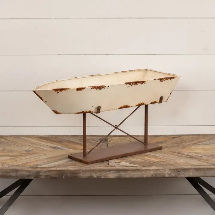 Painted White Boat On Stand