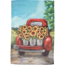 Load image into Gallery viewer, Sunflowers and Red Truck Garden Flag