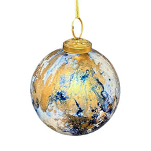 Load image into Gallery viewer, Blue/Gold Watercolor Glass Ball Ornament