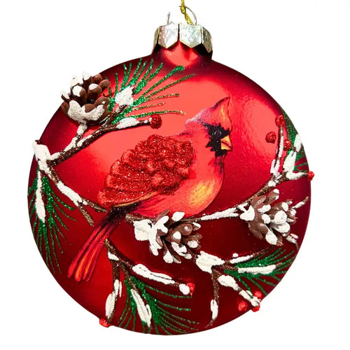Red Cardinal Painted Glass Ornament