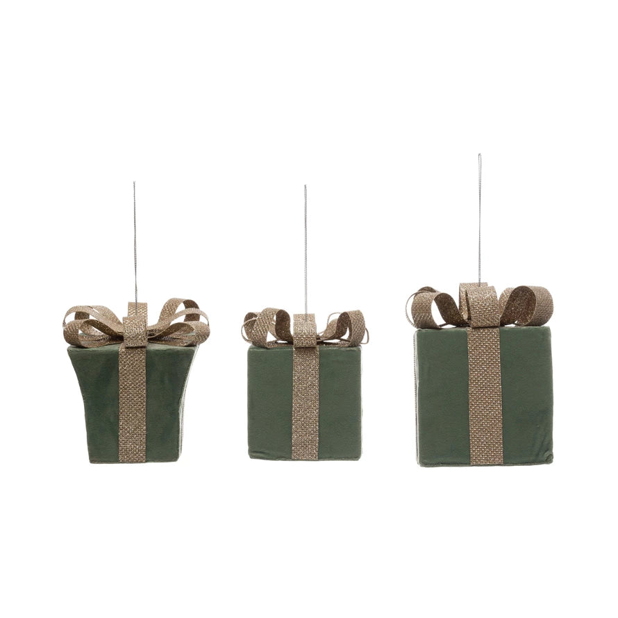 Velvet Gift Ornament with Gold Ribbon