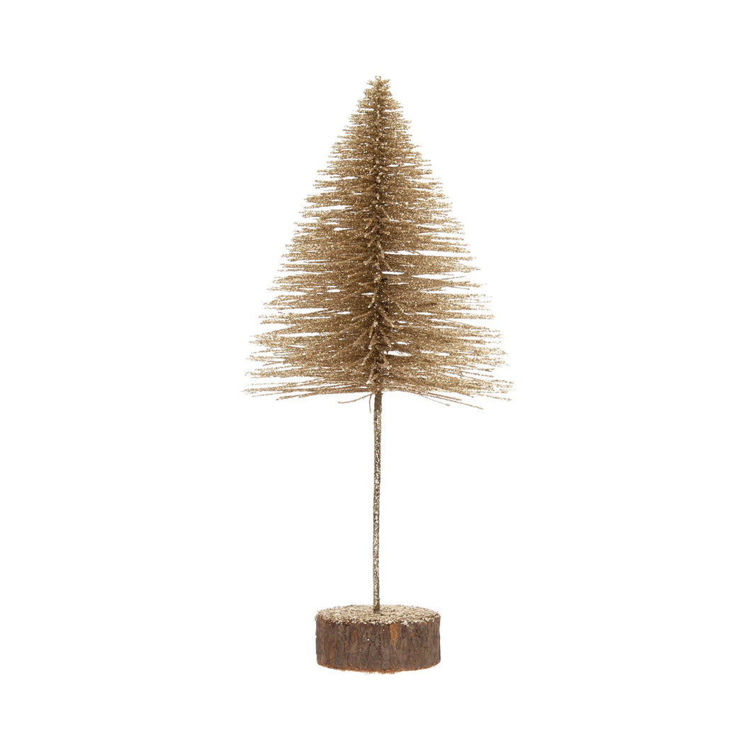 Plastic Bottle Brush Tree with Glitter and Wood Slice Base