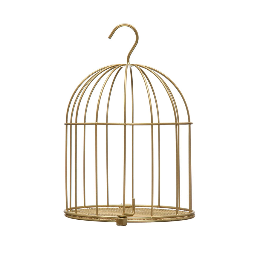 Metal Bird Cage Ornament, Gold Finish