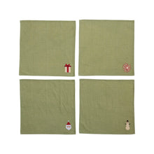 Load image into Gallery viewer, Green Holiday Napkins Set of 4