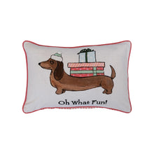 Load image into Gallery viewer, Dachshund Pillow "Oh What Fun"