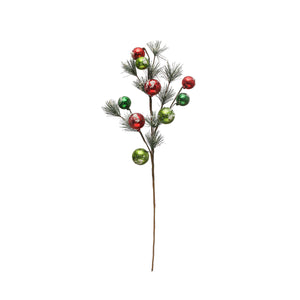 Pine Spray w/ Metallic Ball Ornaments & Faux Snow