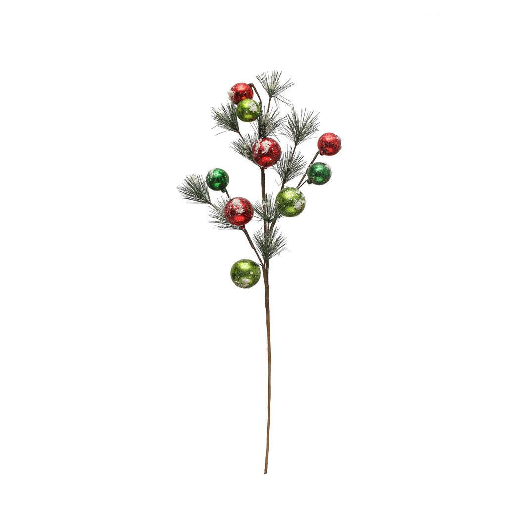 Pine Spray w/ Metallic Ball Ornaments & Faux Snow