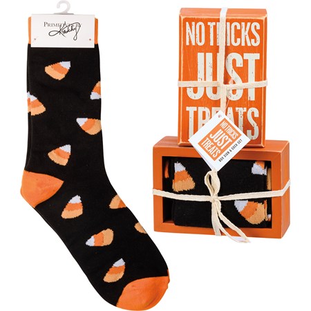 No Tricks Just Treats Box Sign & Sock Set