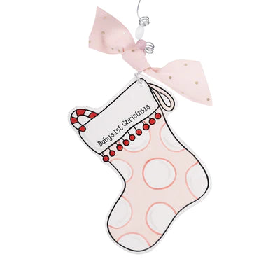 Baby's First Christmas Pink Stocking Ornament