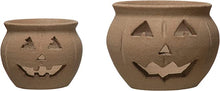Load image into Gallery viewer, Terra Cotta Jack O Lantern Candle Holder Small