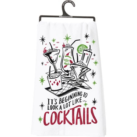 Beginning To Look Cocktails Tea Towel