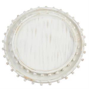 Round Beaded White Wood Tray Large