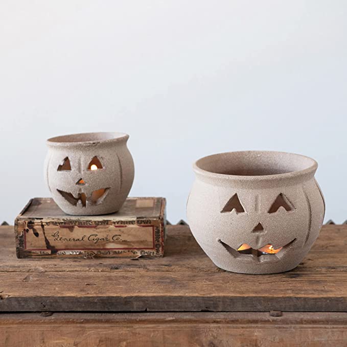 Terra Cotta Jack O Lantern Candle Holder Large