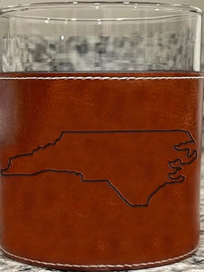 North Carolina Faux Leather Rocks Glass