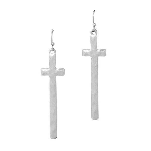 Hammered Cross Dangle Earrings