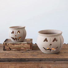 Load image into Gallery viewer, Terra Cotta Jack O Lantern Candle Holder Small