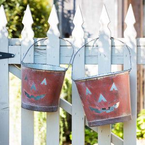 Orange Painted Jack O Lantern Bucket Small