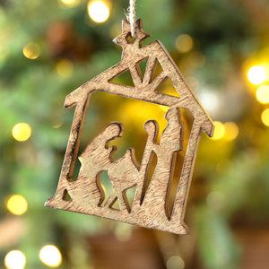 Large Wooden Carved Nativity Ornament