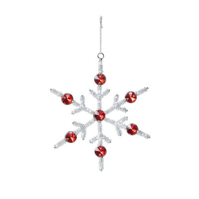 Alpine White Beaded Snowflake Ornament, Large