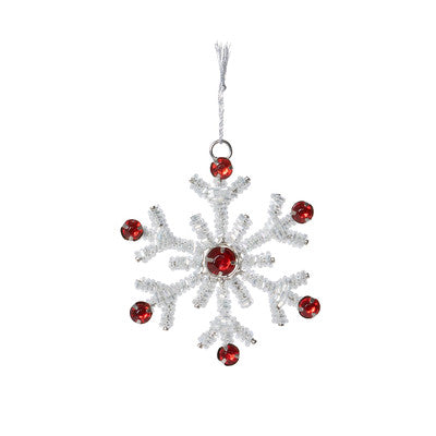 Alpine White Beaded Snowflake Ornament, Medium