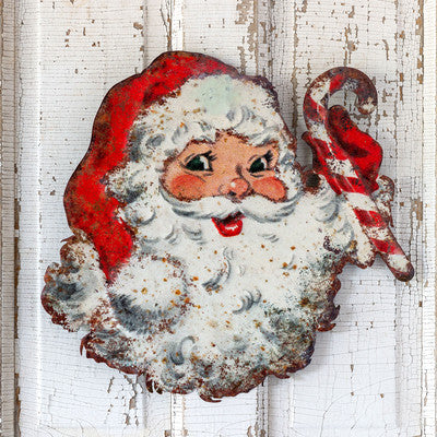 Classic Santa with Candy Cane Metal Wall Piece
