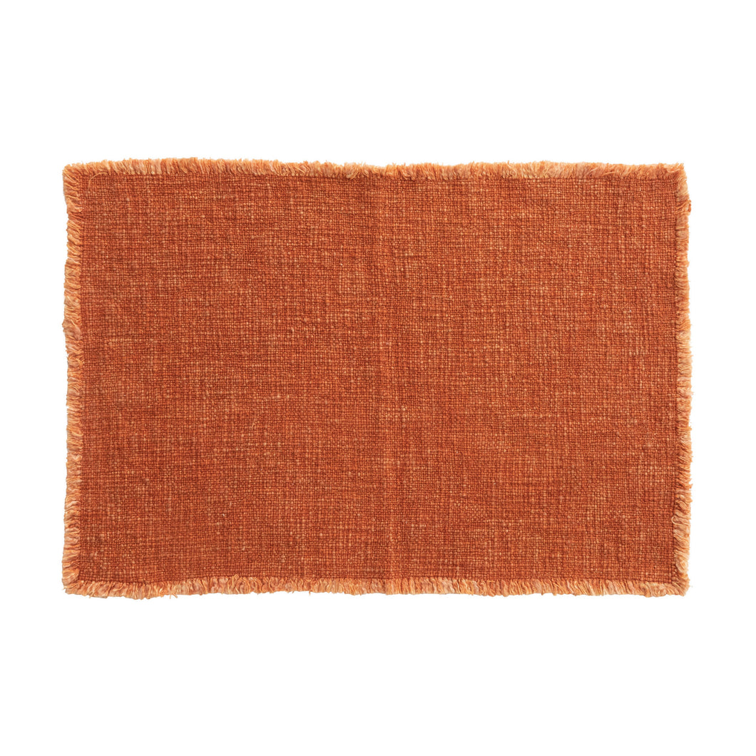 Linen Blend Placemat w/ Fringe, Terra-Cotta Color