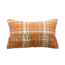 Load image into Gallery viewer, 20&quot; x 14&quot; Cotton Flannel Lumbar Pillow with Fringe, Multi Color Plaid