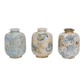 Terra Cotta Vase w/Blue Pattern